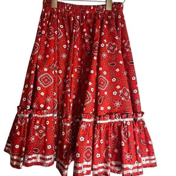 Vintage Pitchfork Brand Square Dancing Western Country Cowgirl Red Bandana Skirt - Picture 2 of 4